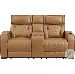 Fairway Brown Double Power Reclining Console Loveseat with Power Headrest