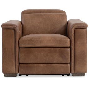 Lioni Brown Upholstered Power Motion Chair with USB Charging