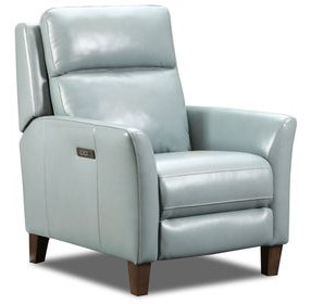 Fairchild Blue Leather Swivel Glider Power Recliner with USB Charging