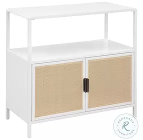 Lanewood White 2 Door Radio Weave Cane Accent Cabinet