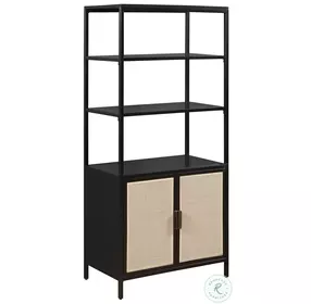 Lanewood Black Metal And 3 Shelf Radio Weave Cane Accent Cabinet