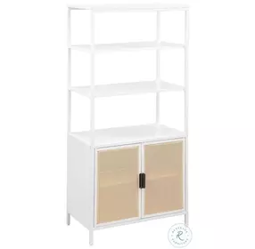 Lanewood White 3 Shelf Radio Weave Cane Accent Cabinet
