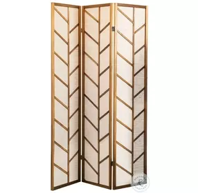 Mila Walnut And Linen Foldable 3 Panel Screen