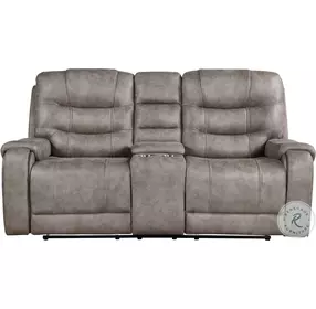 Oberon Grayish Brown 77" Double Reclining Loveseat with Center Console