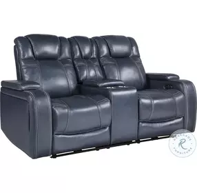 Keziah Blue Double Power Reclining Loveseat with Center Console