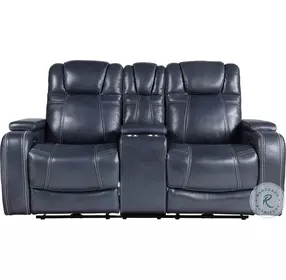Keziah Blue Double 74" Power Reclining Loveseat with Center Console