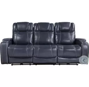 Keziah Blue Double 84" Power Reclining Sofa with Power Headrests And Storage Arms