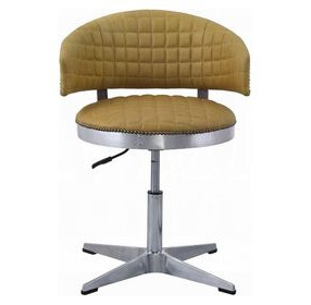 Brancaster Turmeric Leather Upholstered Swivel Adjustable Office Stool with Nailhead Trim