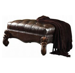 Versailles Dark Brown Upholstered Rectangular Ottoman with Nailhead Trim