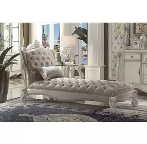 Versailles Vintage Gray 76" Chaise with Pillow and Nailhead Trim