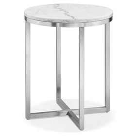 Isolde White and Brushed Nickel Round Marble Top End Table