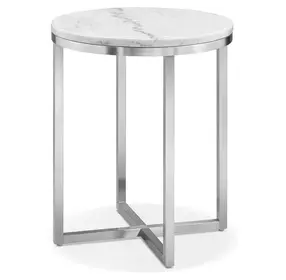 Isolde White and Brushed Nickel Round Marble Top End Table