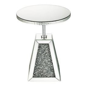Noralie Silver and Gray Round Glass Top Accent Table