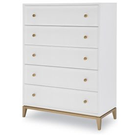 Chelsea White and Gold 5 Drawer Chest