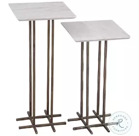 Xavier Antique Brass And White Marble Accent Table Set Of 2