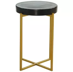 Marilee Deep Blue and Sleek Brushed Gold Round Glass Top Accent Table