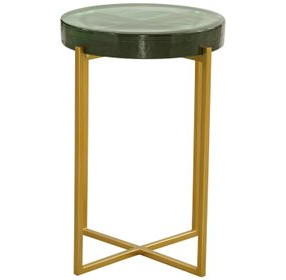 Marilee Rich Green and Sleek Brushed Gold Round Glass Top Accent Table