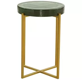 Marilee Rich Green and Sleek Brushed Gold Round Glass Top Accent Table