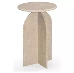 Abbey Feather Beige Round Marble Top Accent Table