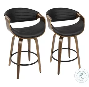 Symphony Walnut And Black Faux Leather Swivel Counter Height Stool Set Of 2