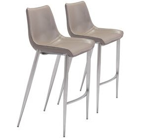 Magnus Gray And Brushed Stainless Steel Bar Stool Set Of 2