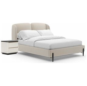 Madera Beige And Modern Walnut Upholstered Panel Bed Room Set