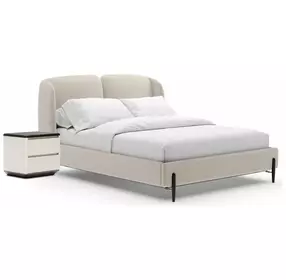 Madera Beige And Modern Walnut Upholstered Panel Bed Room Set