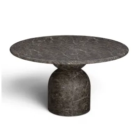 Cynthia Dark Emperador and Walnut Outdoor 54" Round Marble Top Dining Table