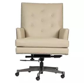 Reese Ardent Dove Leather Upholstered Executive Chair with Nailhead Trim and Casters