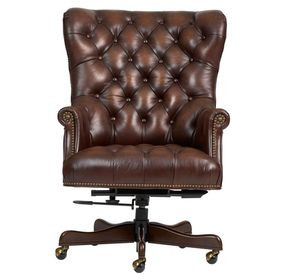 Jefferson Burnished Umber Leather Upholstered Executive Chair with Nailhead Trim and Casters
