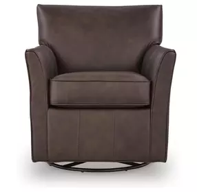 Braydunn Espresso Brown Leather Upholstered Swivel Glider Accent Chair