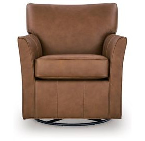 Braydunn Caramel Leather Upholstered Swivel Glider Accent Chair