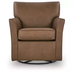 Braydunn Caramel Leather Upholstered Swivel Glider Accent Chair