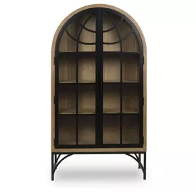 Gwenwich Natural and Black 2 Glass Door Accent Cabinet