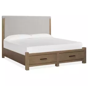 Plum Creek Sierra Brown and Elite Dove King Upholstered Storage Panel Bed