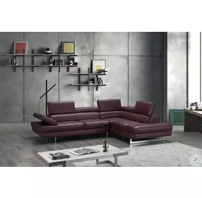 A761 Italian Leather Maroon Chaise RAF Sectional