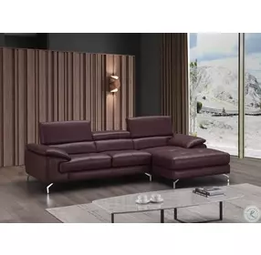 A761 Italian Leather Maroon Mini Chaise RAF Sectional