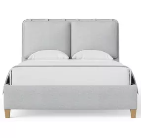 Pure Maple Syrup and Blue Mist Performance Fabric Queen Upholstered Panel Bed