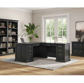 Abby Black Pedestal L Shape Home Office Set