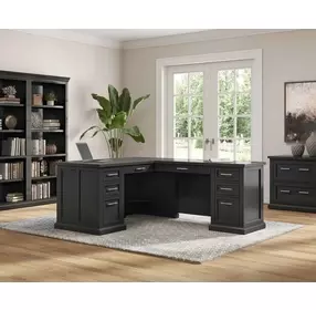 Abby Black Pedestal L Shape Home Office Set