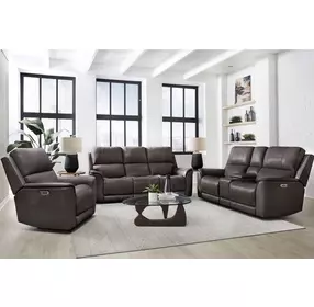 Eldridge Steamboat Brown Leather Zero Gravity Power Reclining Living Room Set with USB Charging