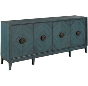 Hidden Treasures Blue 80" Console with 4 Doors