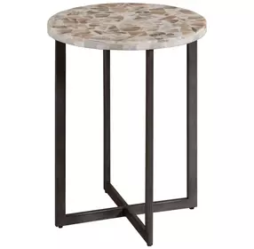 Hidden Treasures Rainbow Onyx Beige and Black Round Accent Table