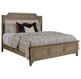 Engels Brown and Beige Upholstered Queen Panel Bed with Nailhead Trim