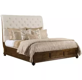 Commonwealth Herndon Medium Stain King Upholstered Panel Bed