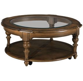 Commonwealth Corso Medium Stain Round Glass Top Cocktail Table
