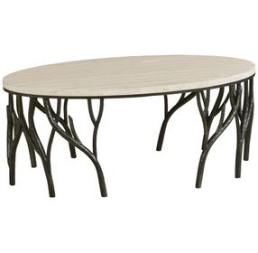 Willow Beige and Black Round Travertine Top Cocktail Table