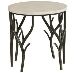 Willow Beige and Black Round Travertine Top End Table
