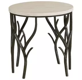 Willow Beige and Black Round Travertine Top End Table