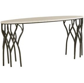 Willow Beige and Black Oval Travertine Top Console Table